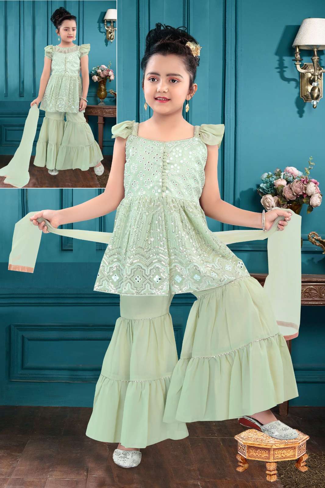 NM-1020 BY AQSAWHOLESALE FAUX GEORGETTE EMBRODIERY WORK KIDS DRESS