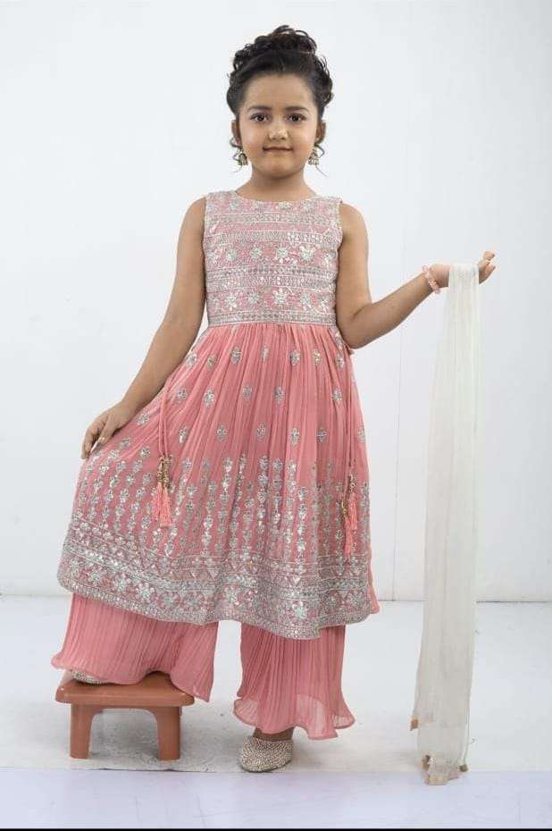 NM-910 BY AQSAWHOLESALE FAUX GEORGETTE WORK KIDS SHARARA SUIT