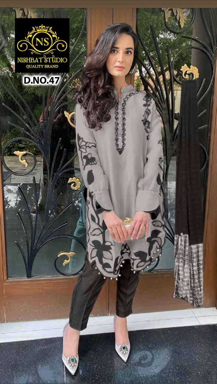 NS-47 HIT DESIGN BY AQSAWHOLESALE PURE GEORGETTE EMBRODIERY PAKISTANI TUNIC