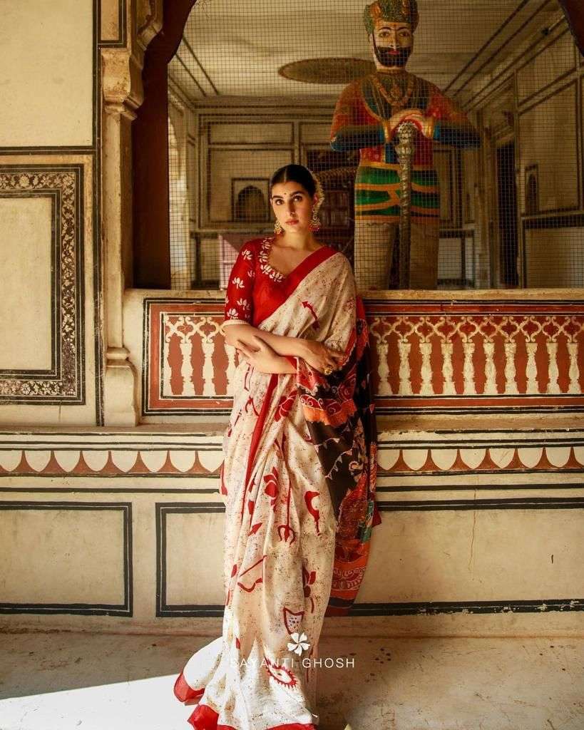 NT-312 BY AQSAWHOLESALE HEAVY MODAL SILK PRINT WORK CASUAL SAREE