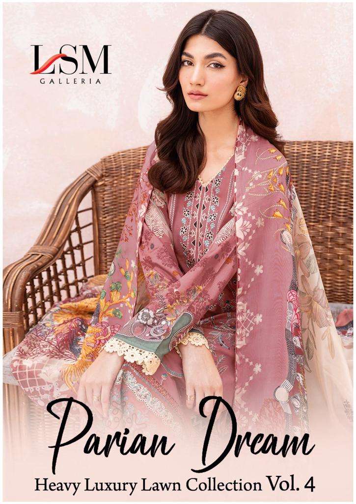 PARIAN DREAM VOL-4 BY LSM GALLERIA 1001 TO 1006 SERIES PURE LAWN PRINT DRESSES