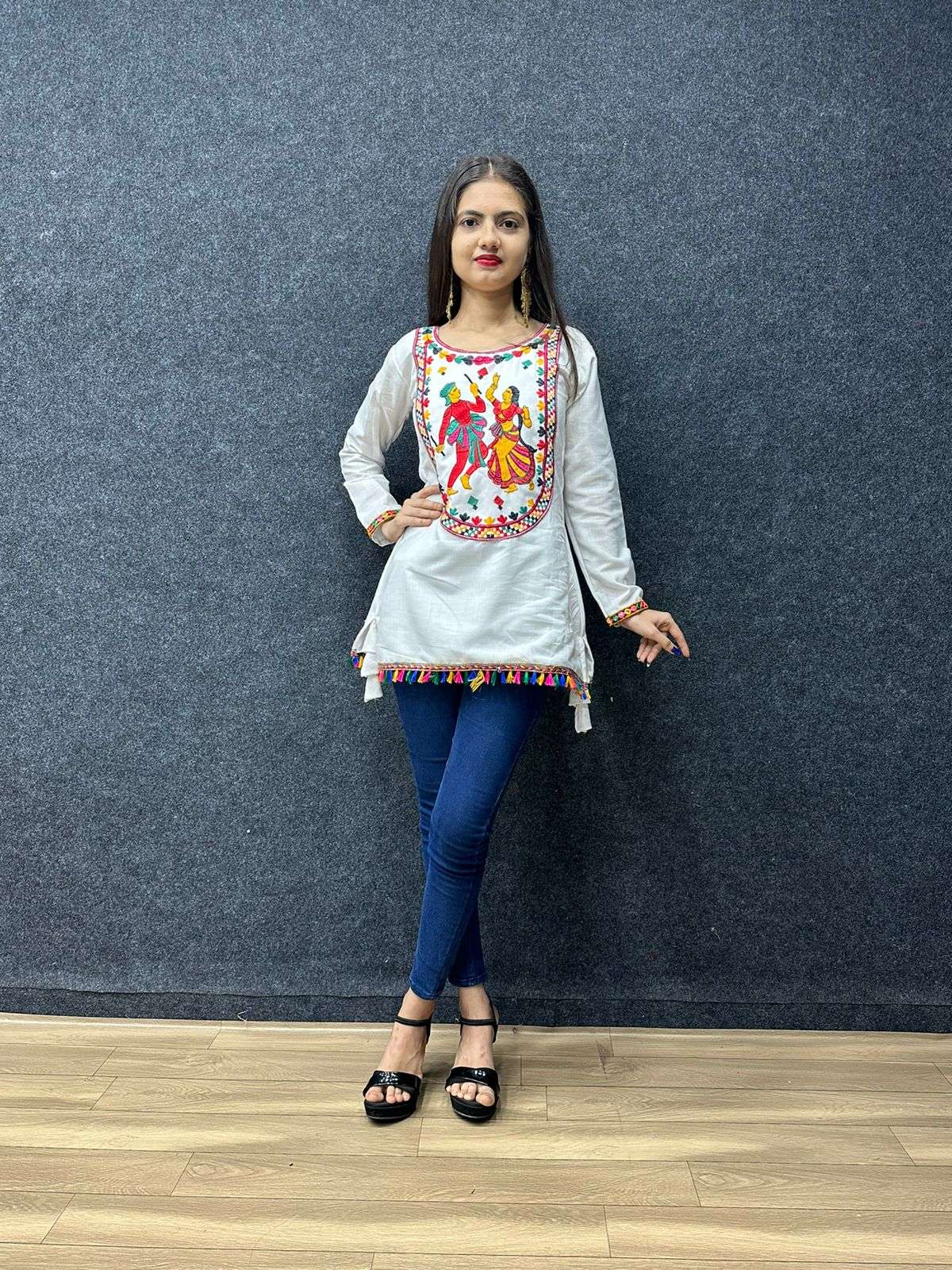 PC-258 BY AQSAWHOLESALE COTTON FANCY WORK NAVRATRI TUNIC MOTHER DAUGHTER COMBO