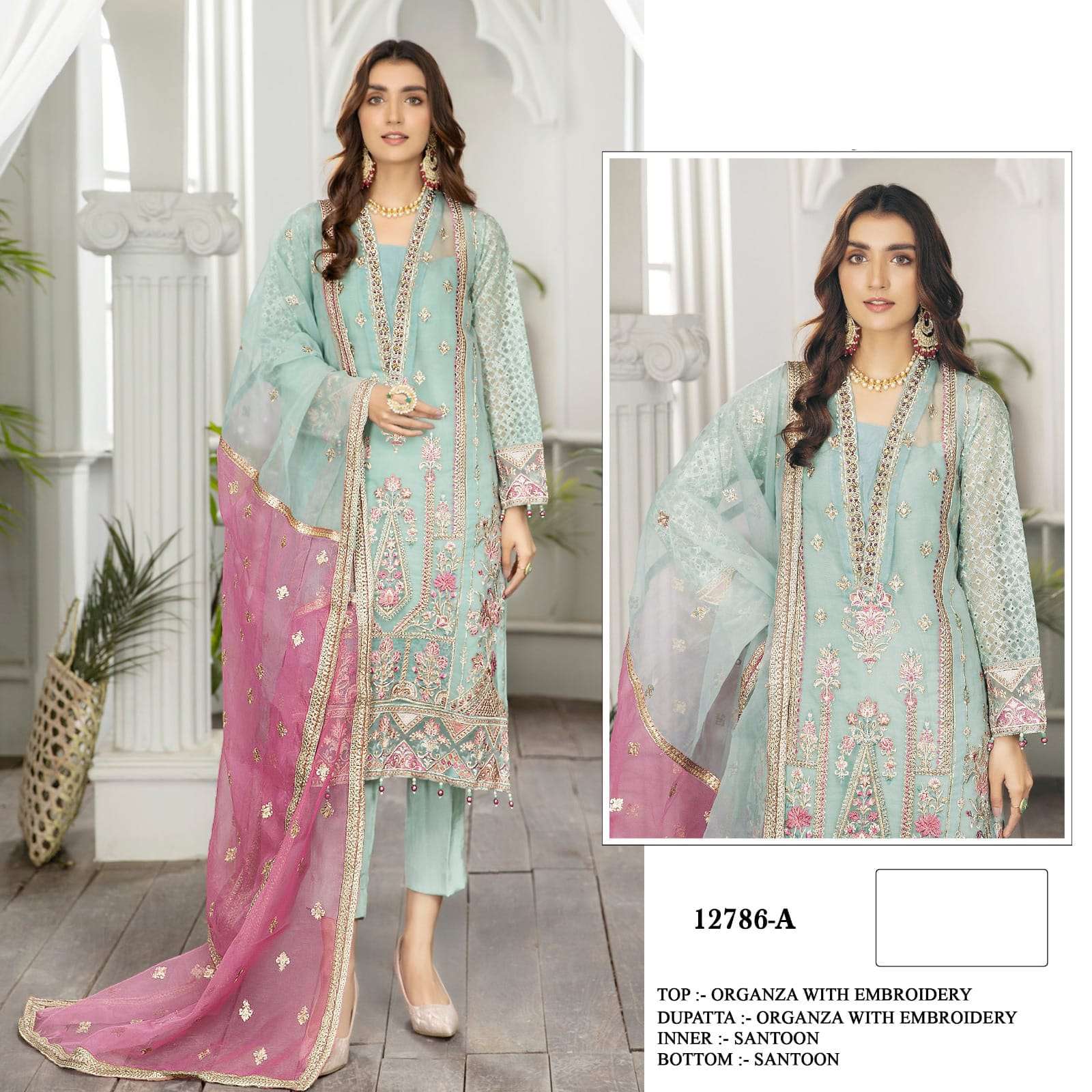 PK-12786-A TO 12786-D SERIES BY AQSAWHOLESALE ORGANZA EMBROIDERY PAKISTANI DRESSES