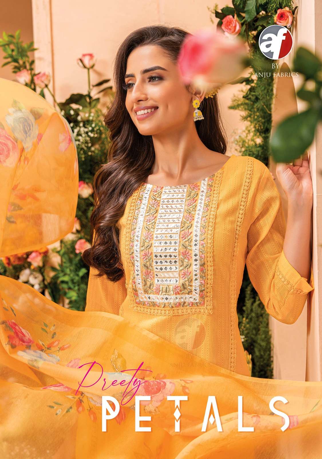 PREETY PETALS BY ANJU FABRICS 3111 TO 3116 SERIES VISCOSE EMBROIDERY READYMADE DRESSES