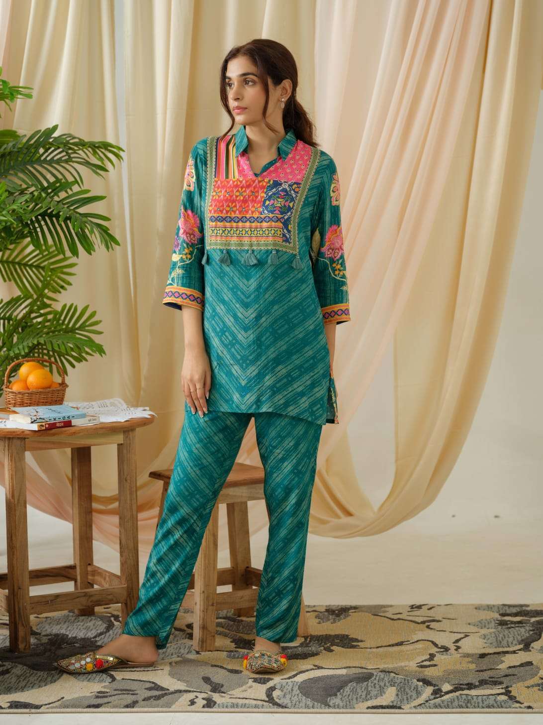 PSYNA 2327 BY PSYNA PURE MUSLIN PRINT WORK CO-ORD SET