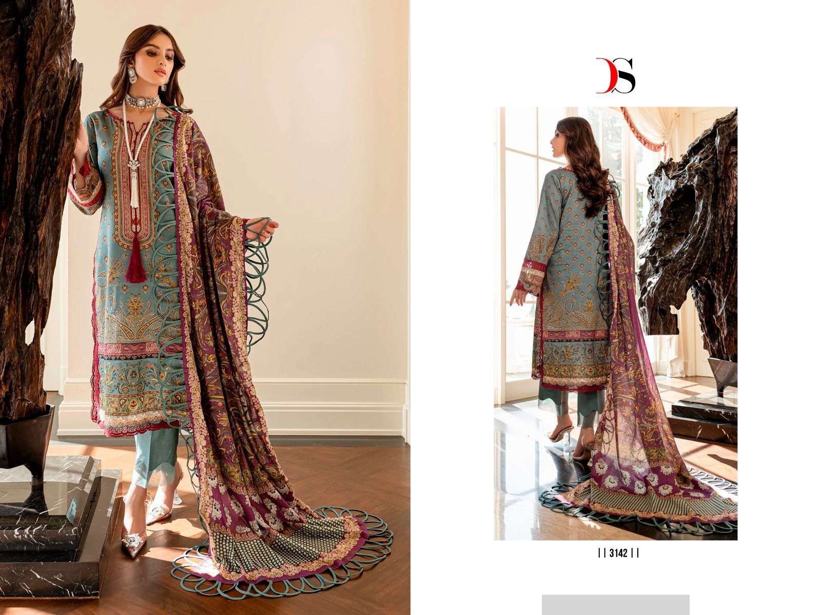 QUEENS COURT 3142 BY DEEPSY SUITS PURE COTTON EMBROIDERY PAKISTANI DRESS