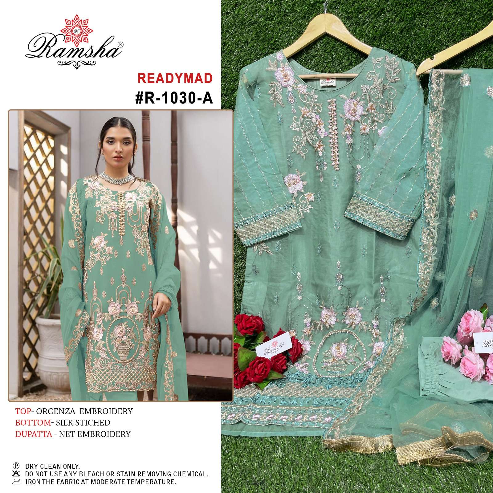 R-1030 NX BY RAMSHA 1030-A TO 1030-D SERIES ORGANZA EMBROIDERY READYMADE DRESSES