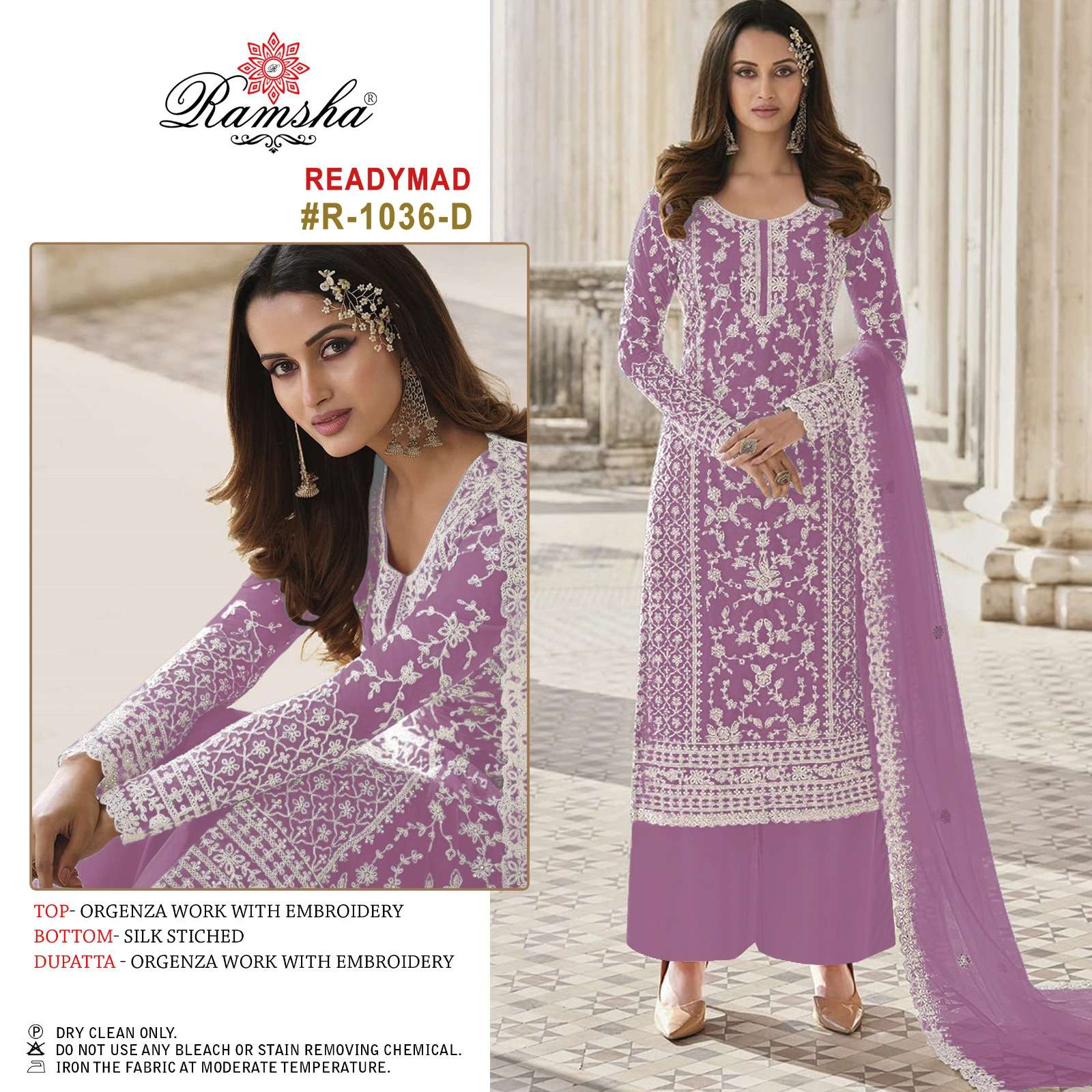 R-1036 COLOURS BY RAMSHA 1036-D TO 1036-G SERIES ORGANZA WORK READYMADE DRESSES