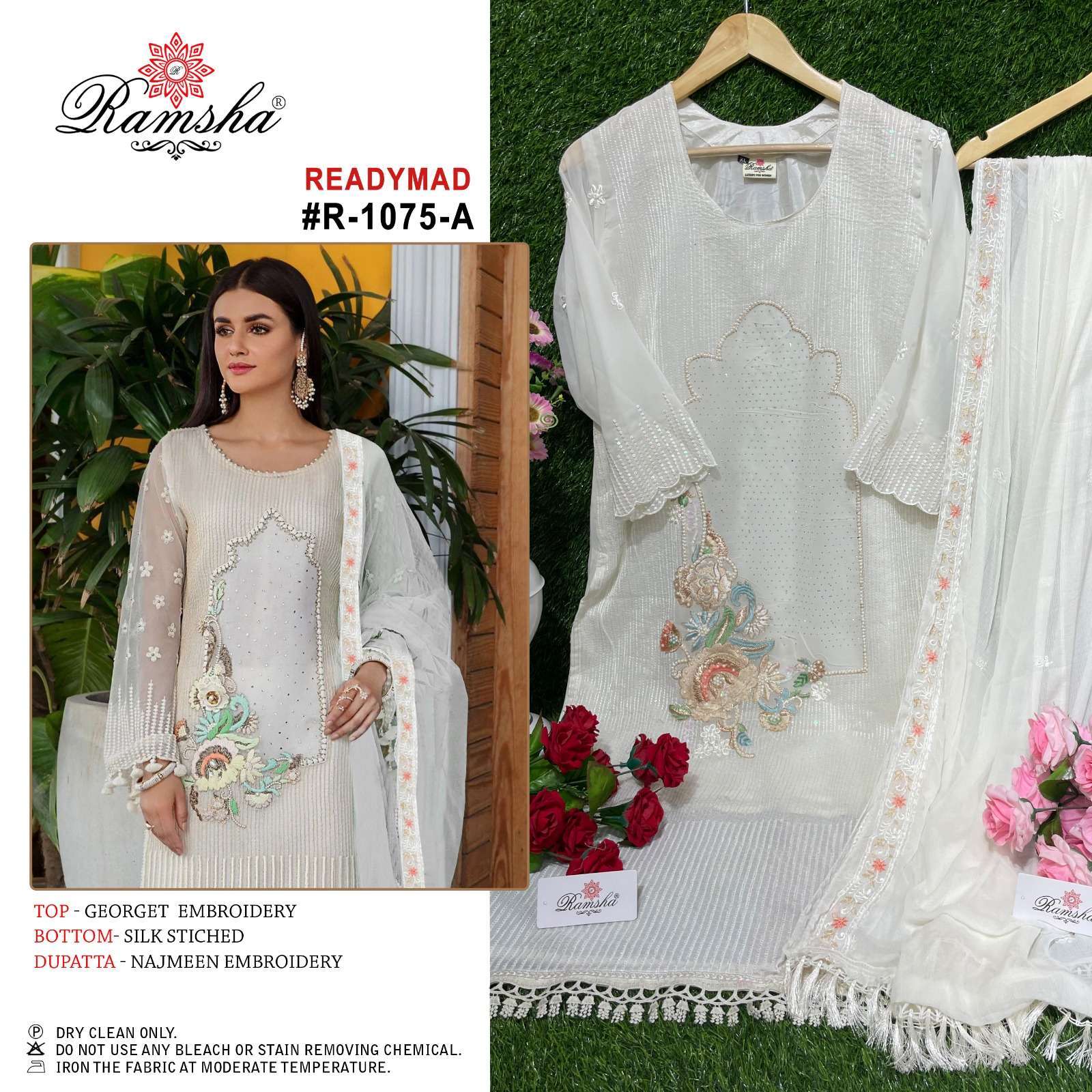 R-1075 COLOURS BY RAMSHA 1075-A TO 1075-F SERIES GEORGETTE EMBROIDERY READYMADE DRESSES