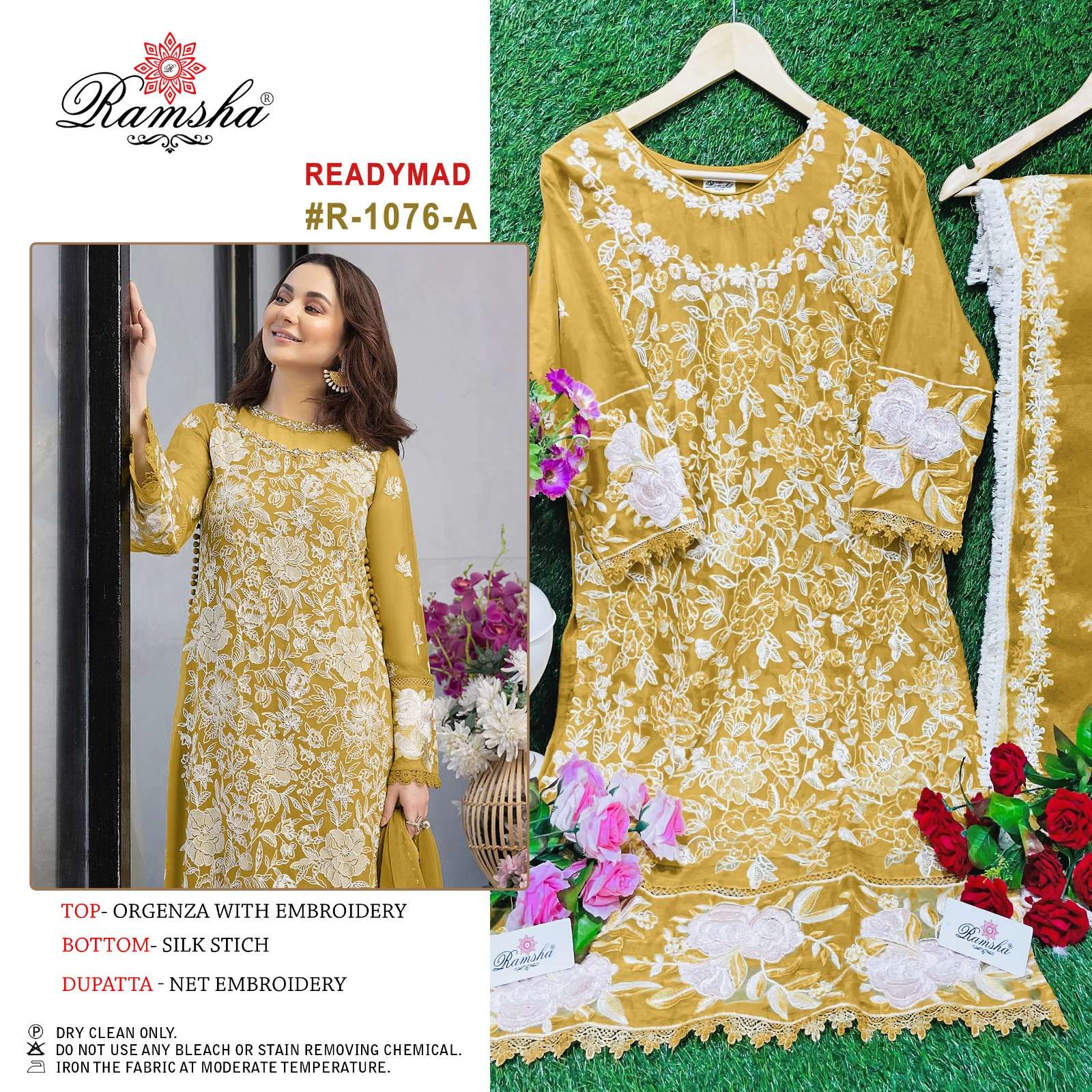 R-1076 COLOURS BY RAMSHA 1076-A TO 1076-D SERIES ORGANZA EMBROIDERY READYMADE DRESSES