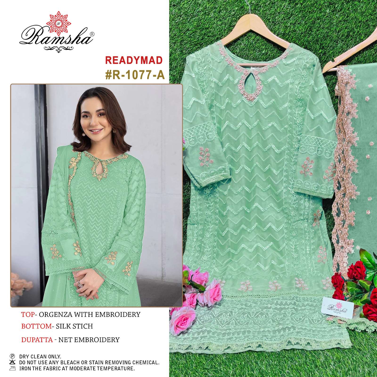 R-1077 COLOURS BY RAMSHA 1077-A TO 1077-D SERIES ORGANZA EMBROIDERY READYMADE DRESSES