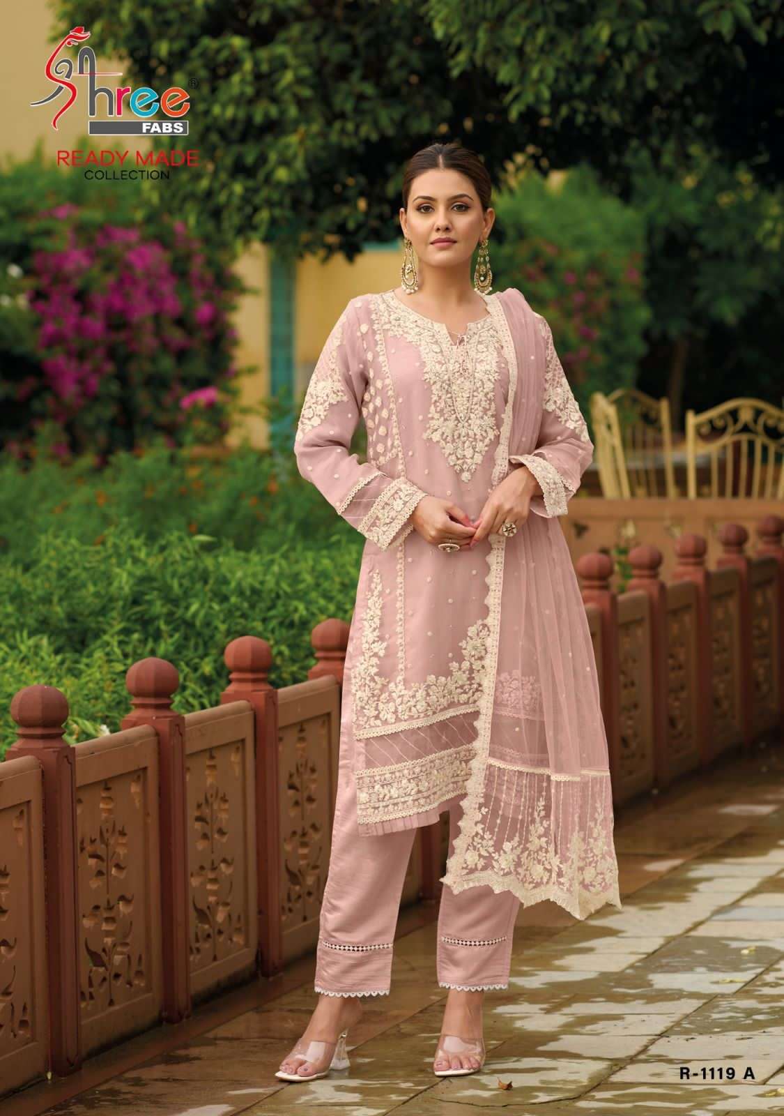 R-1119 NX BY SHREE FABS 1119-A & 1119-B SERIES ORGANZA KHATLI WORK READYMADE DRESSES