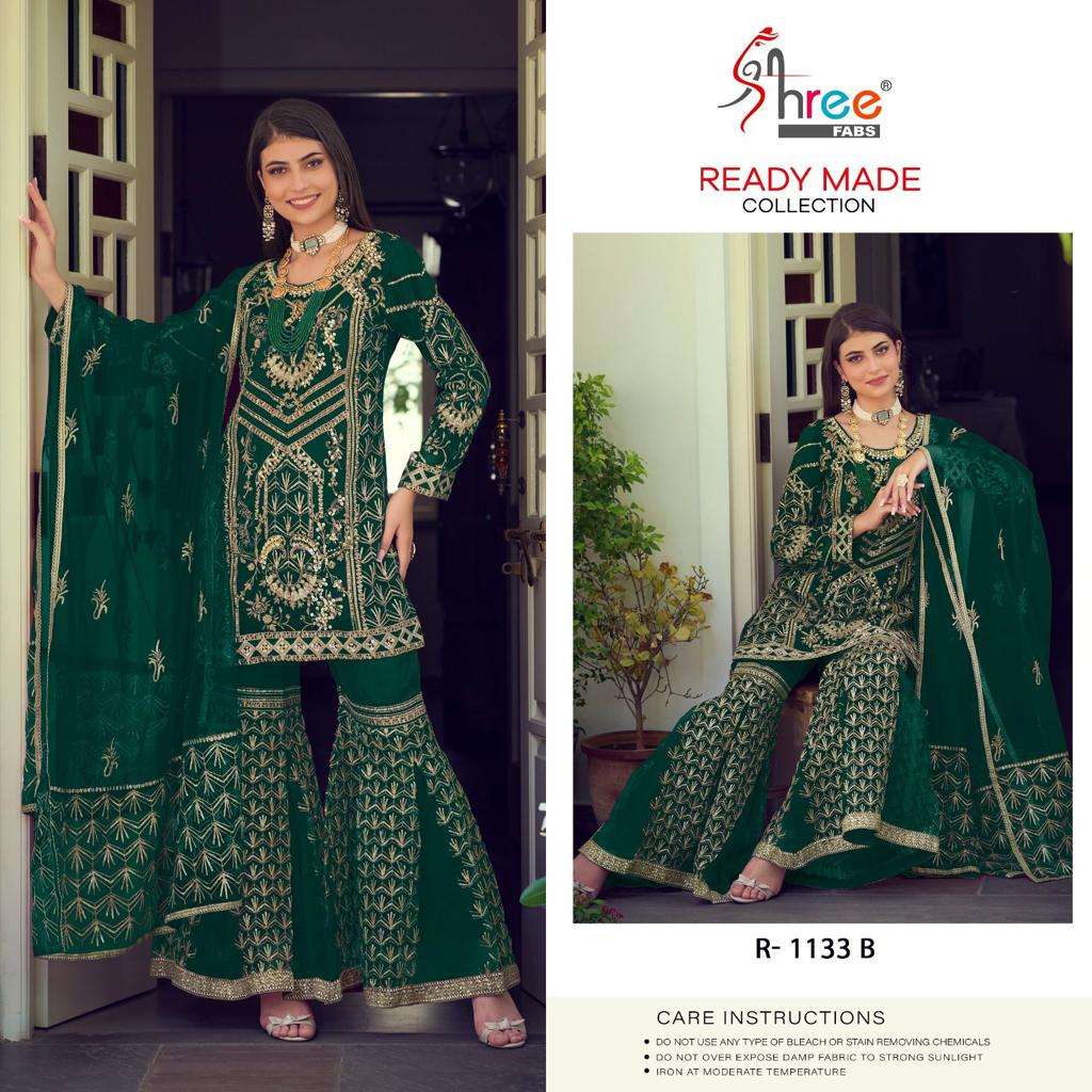 R-1133 COLOURS BY SHREE FABS 1133-A TO 1133-D SERIES ORGANZA WORK READYMADE DRESSES