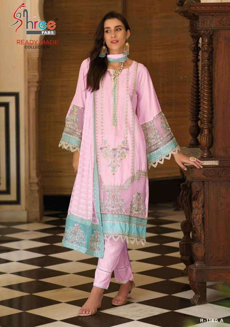 R-1140 COLOURS BY SHREE FABS 1140-A TO 1140-D LAWN COTTON WORK READYMADE DRESSES