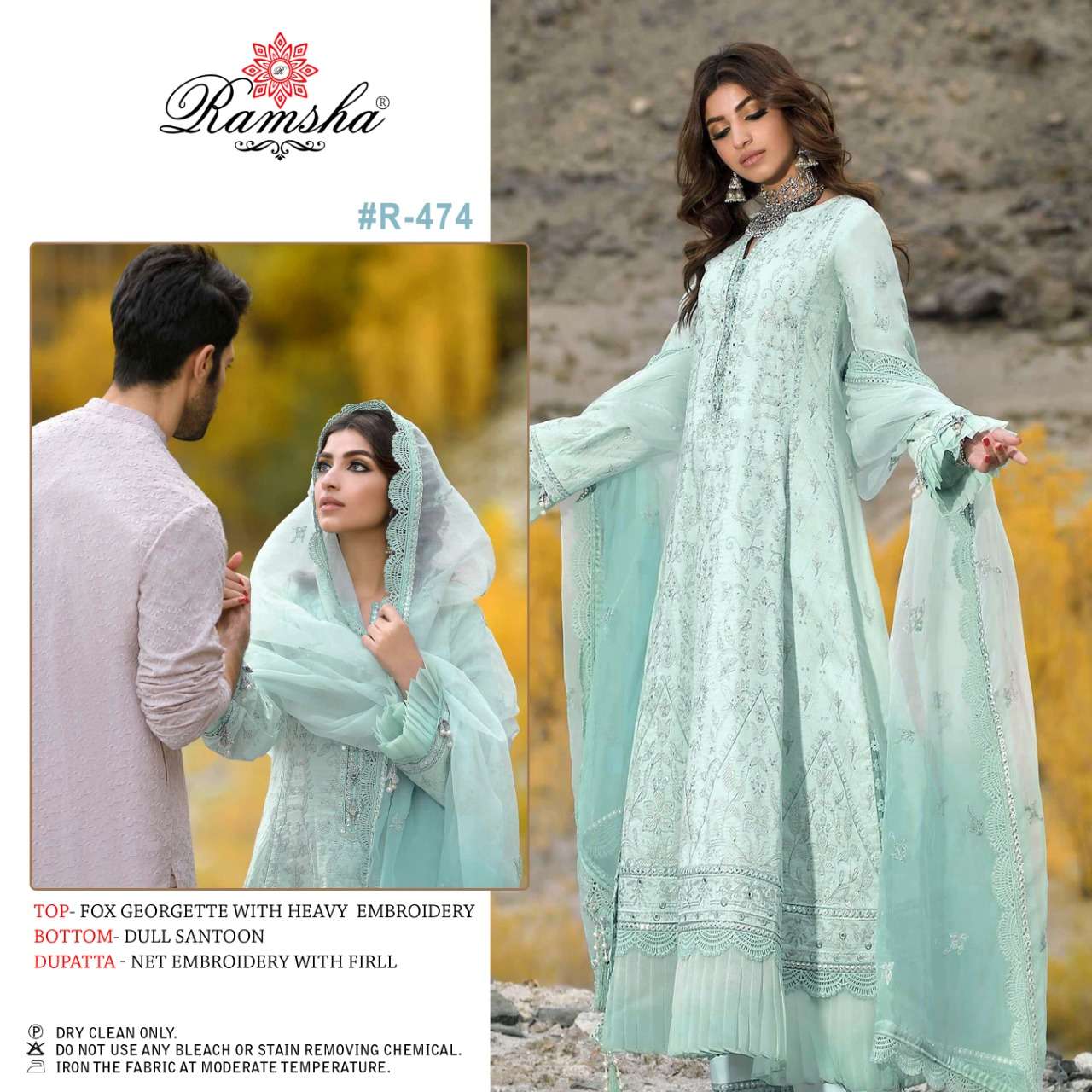 R-474 HIT DESIGN BY RAMSHA GEORGETTE EMBROIDERY PAKISTANI DRESS