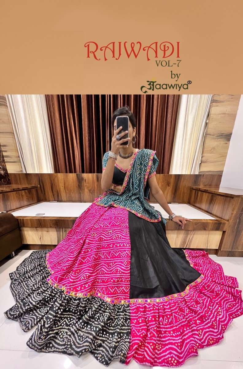 RAJWADI VOL-7 BY AAWIYA 7036 TO 7048 SERIES COTTON PRINT HEAVY WORK NAVRATRI LEHENGAS