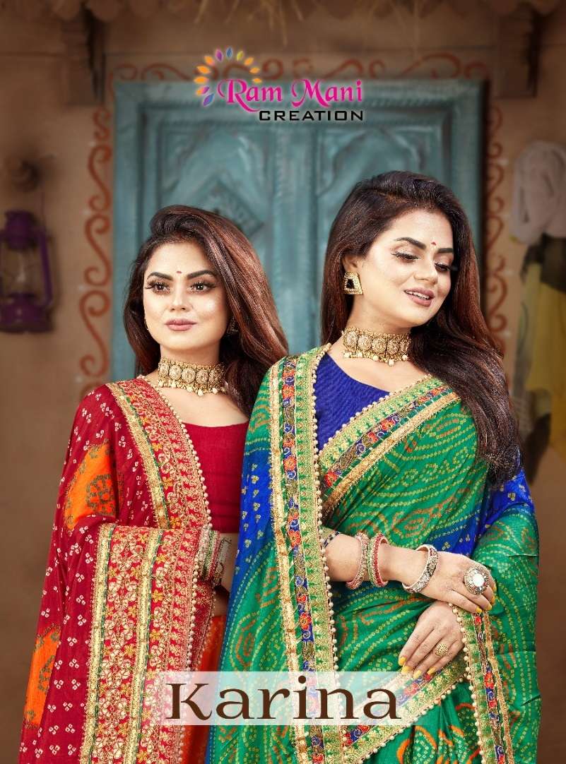 RAM MANI KARINA BY AQSAWHOLESALE 1001 TO 1008 SERIES CHIFFON PRINT WORK SAREES