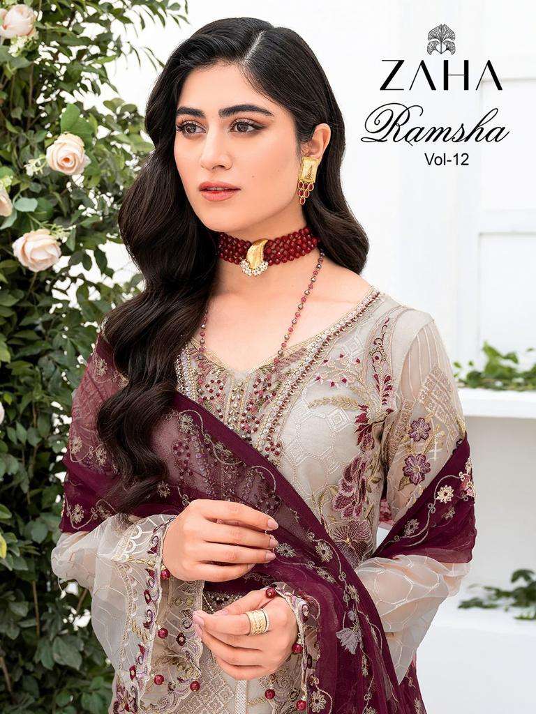 RAMSHA VOL-12 BY ZAHA 10167 TO 10169 SERIES GEORGETTE EMBROIDERY PAKISTANI DRESSES