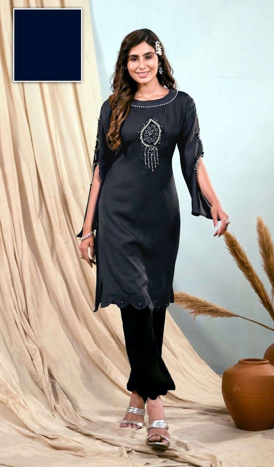 RC-121 BY AQSAWHOLESALE FANCY HAND WORK KURTI & PANT