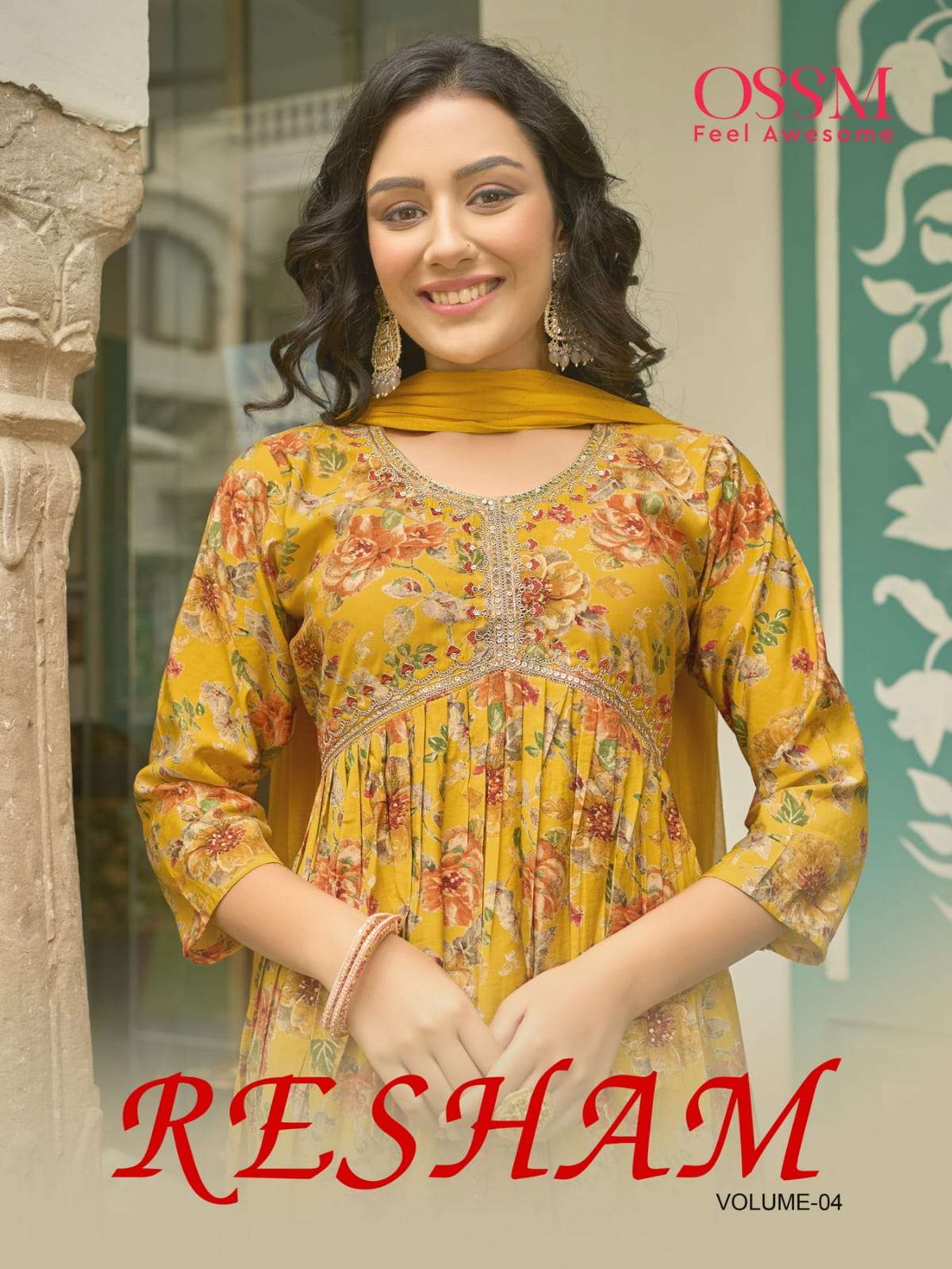 RESHAM VOL-4 BY OSSM 401 TO 406 SERIES CHANDERI MODAL EMBROIDERY READYMADE DRESSES