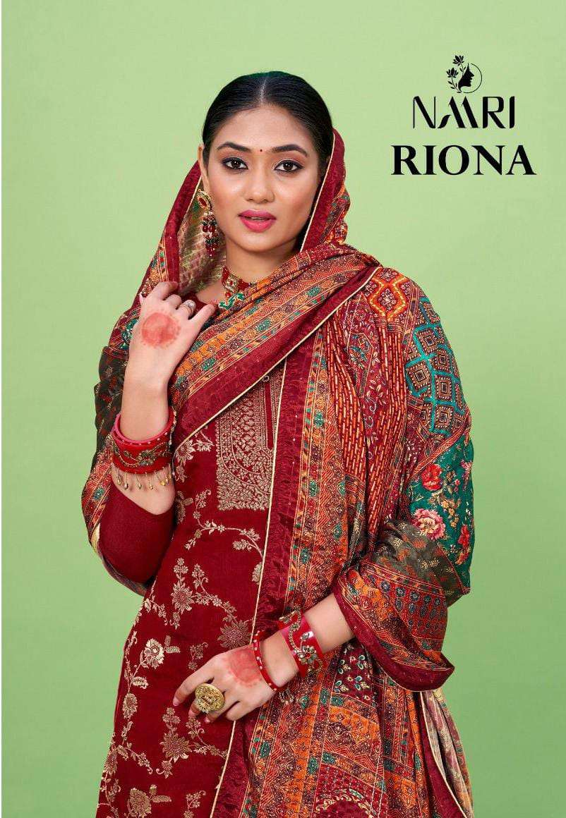 RIONA BY NAARI 17001 TO 17004 SERIES VISCOSE MUSLIN HAND WORK DRESSES