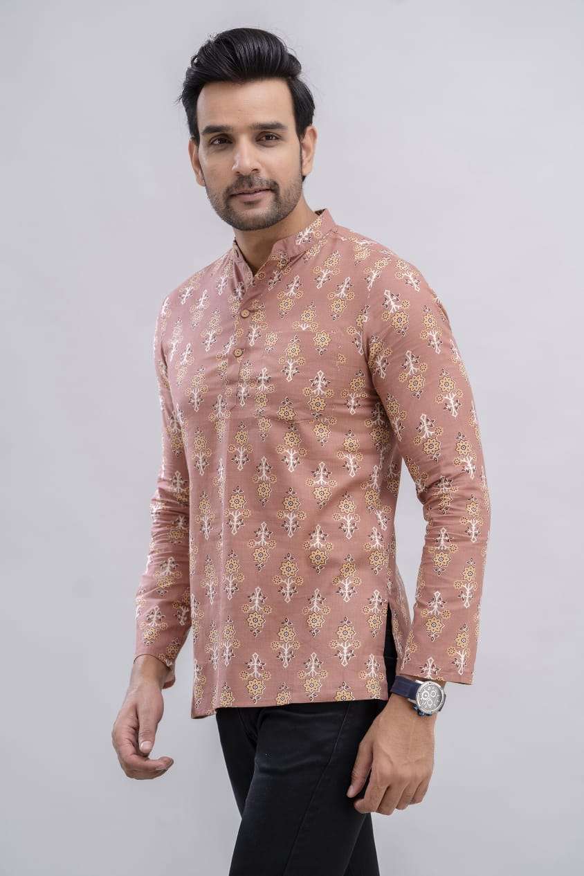 RMS-002 BY AQSAWHOLESALE COTTON PRINT WORK MENS SHORT KURTA