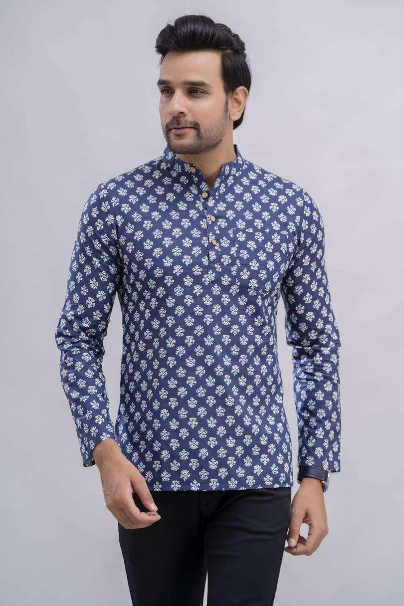 RMS-004 BY AQSAWHOLESALE FANCY COTTON PRINT WORK MENS SHORT KURTA