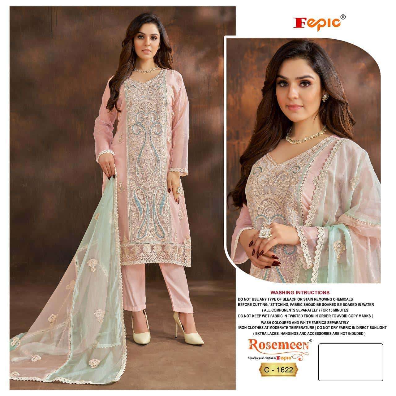 ROSEMEEN 1622 COLOURS BY FEPIC 1622-A TO 1622-C SERIES ORGANZA WORK PAKISTANI DRESSES