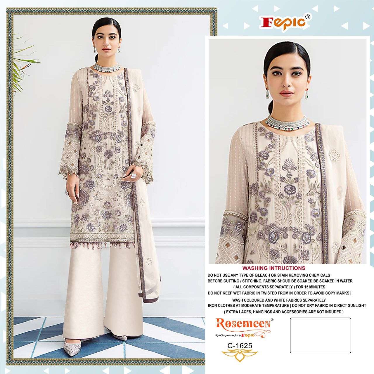 ROSEMEEN 1625 HIT DESIGN BY FEPIC GEORGETTE EMBROIDERY WORK PAKISTANI DRESS