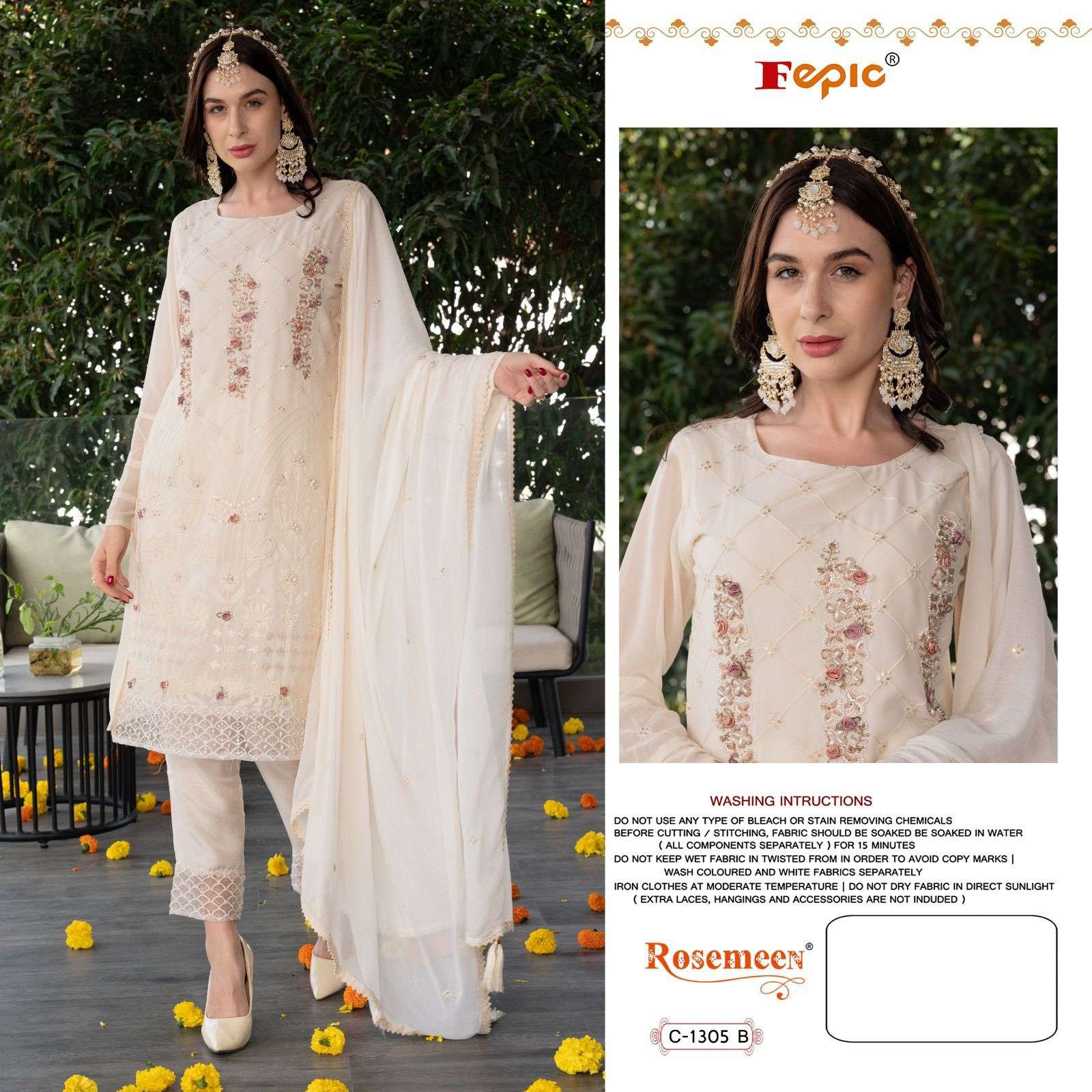 ROSEMEEN C-1305 COLOURS BY FEPIC 1305-B TO 1305-F SERIES GEORGETTE WORK PAKISTANI SUITS