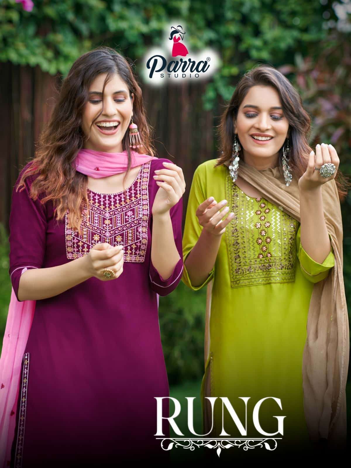 RUNG BY PARRA STUDIO 1001 TO 1006 SERIES RAYON EMBROIDERY SEQUENCE READYMADE DRESSES