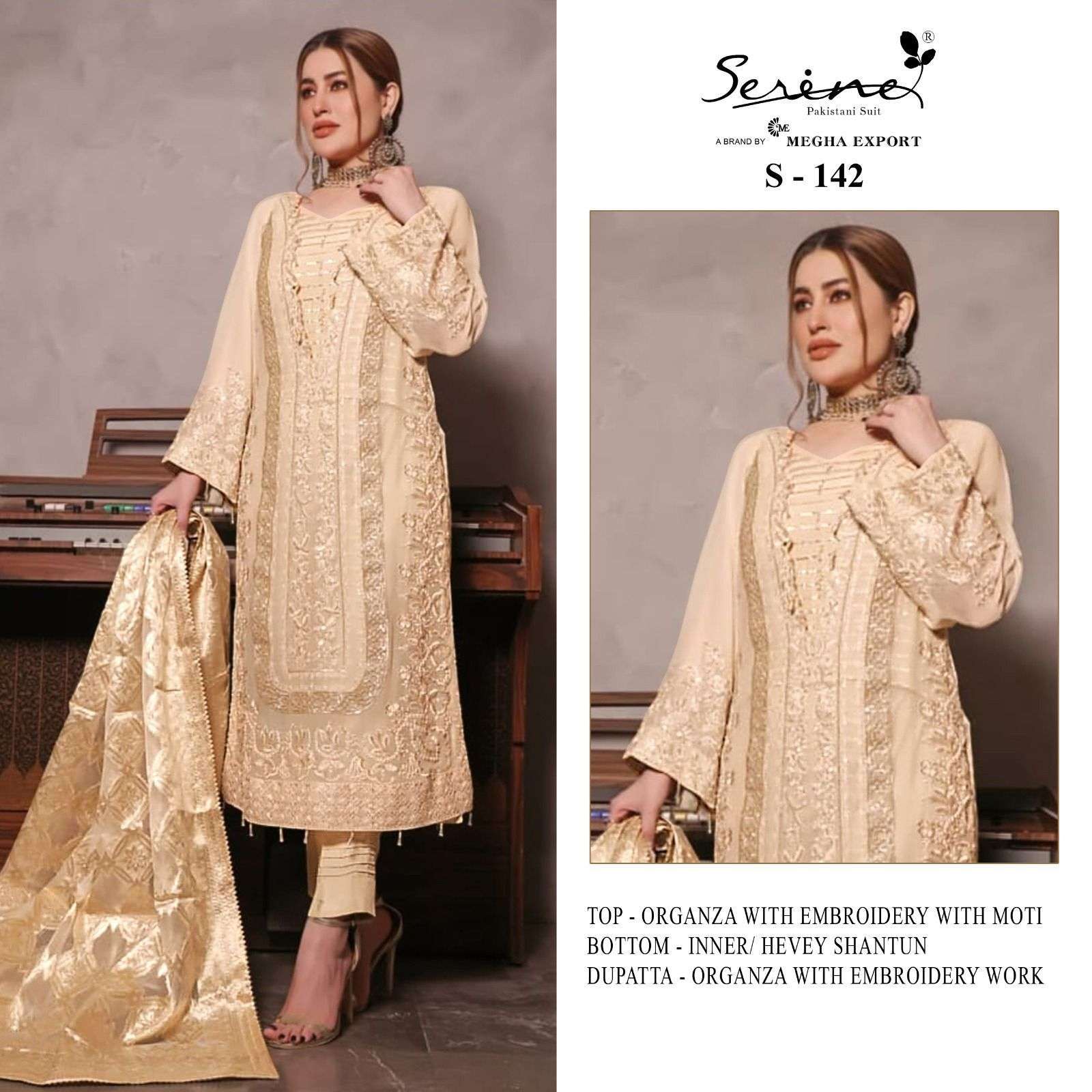 S-142 HIT DESIGN BY SERINE ORGANZA HEAVY EMBROIDERY WORK PAKISTANI DRESS