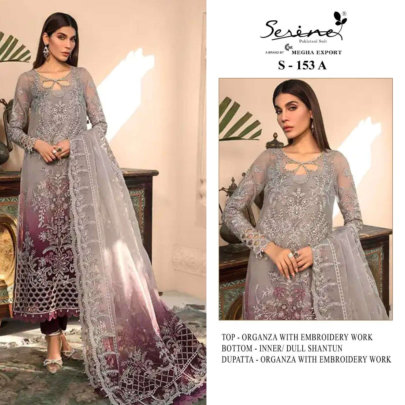 S-153 HIT DESIGN BY SERINE ORGANZA HEAVY EMBROIDERY PAKISTANI DRESS