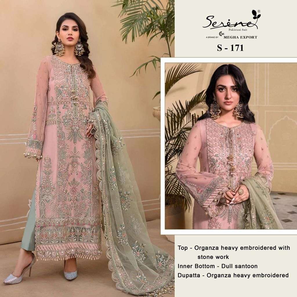 S-171 HIT DESIGN BY SERINE ORGANZA HEAVY EMBROIDERY WORK PAKISTANI DRESS