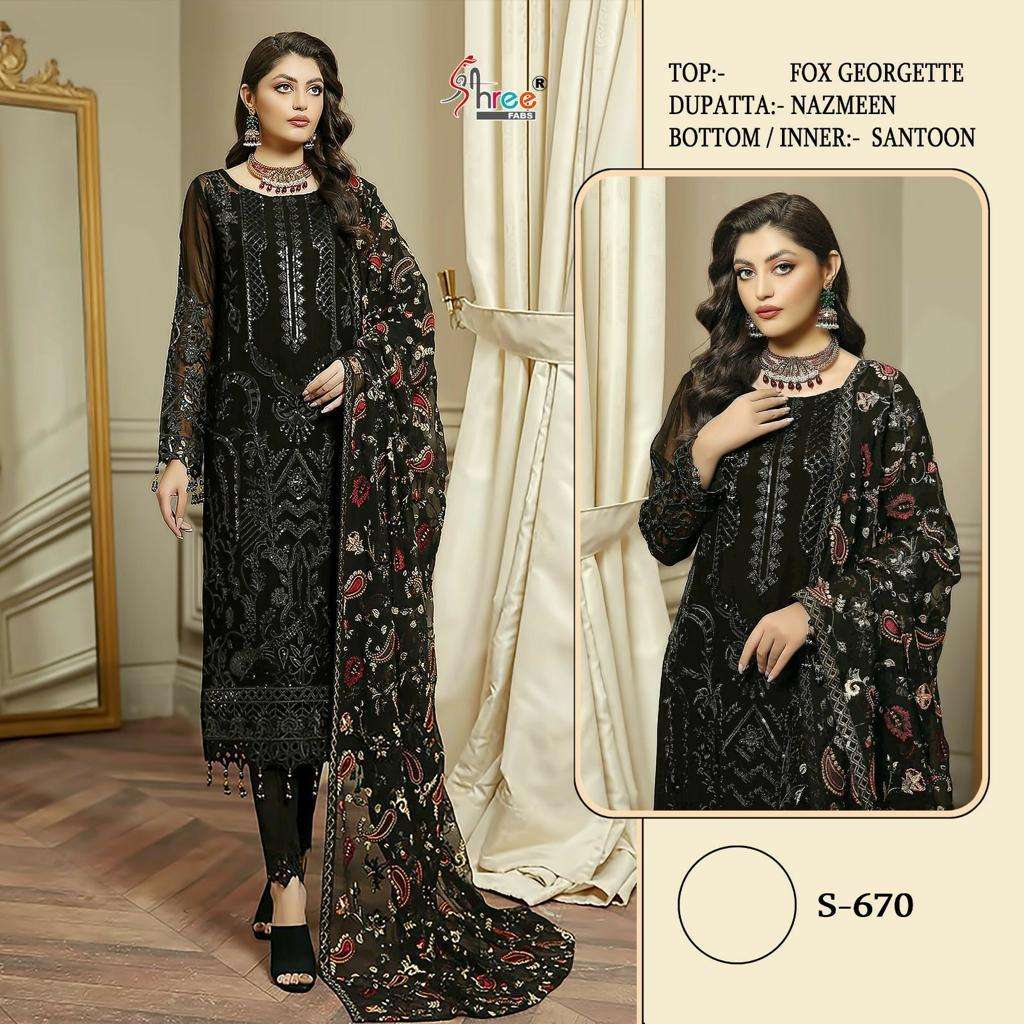 S-670 COLOURS BY SHREE FABS 670-A TO 670-D SERIES GEORGETTE EMBROIDERY PAKISTANI DRESSES