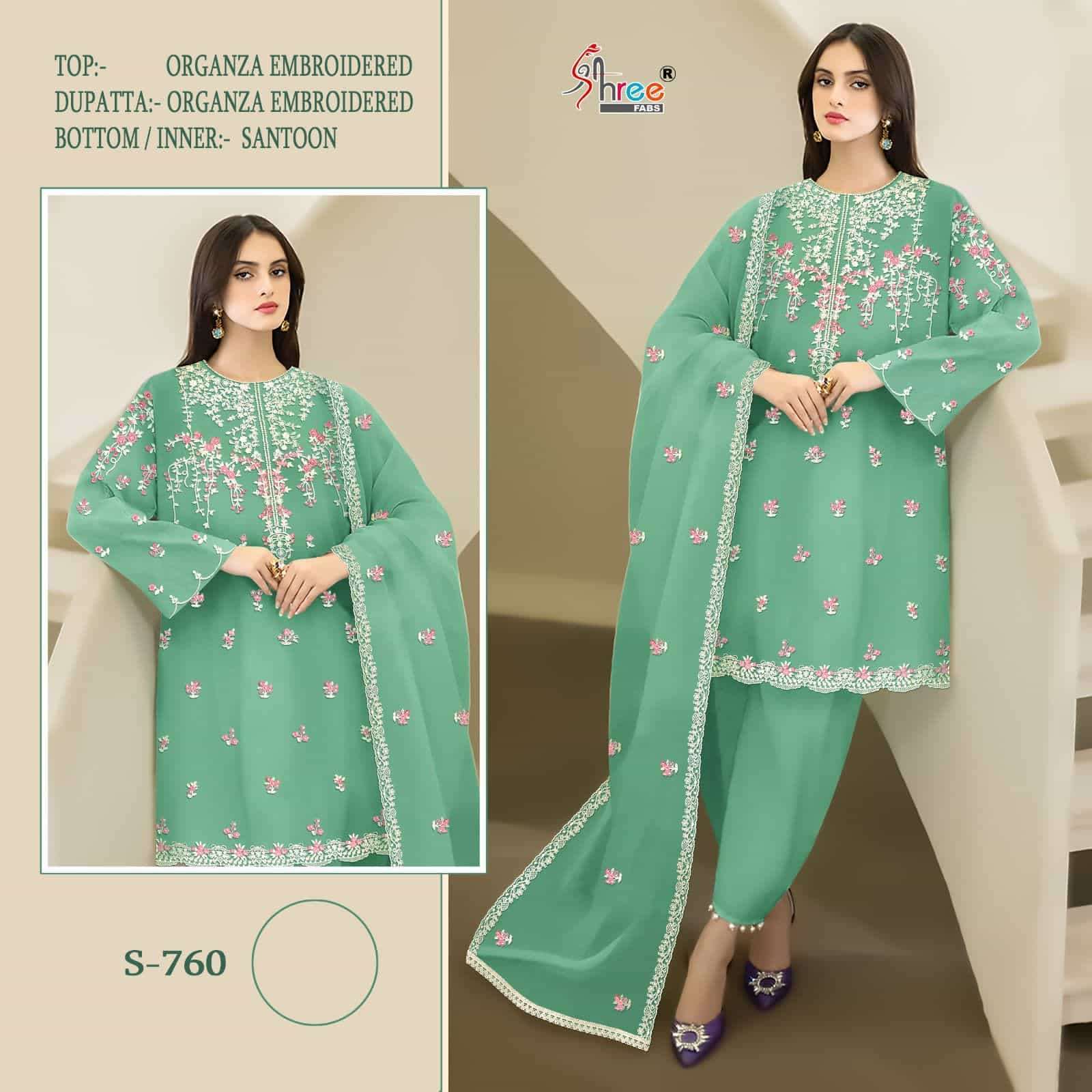 S-760 COLOURS BY SHREE FABS 760-A TO 760-E SERIES ORGANZA EMBROIDERY PAKISTANI DRESSES