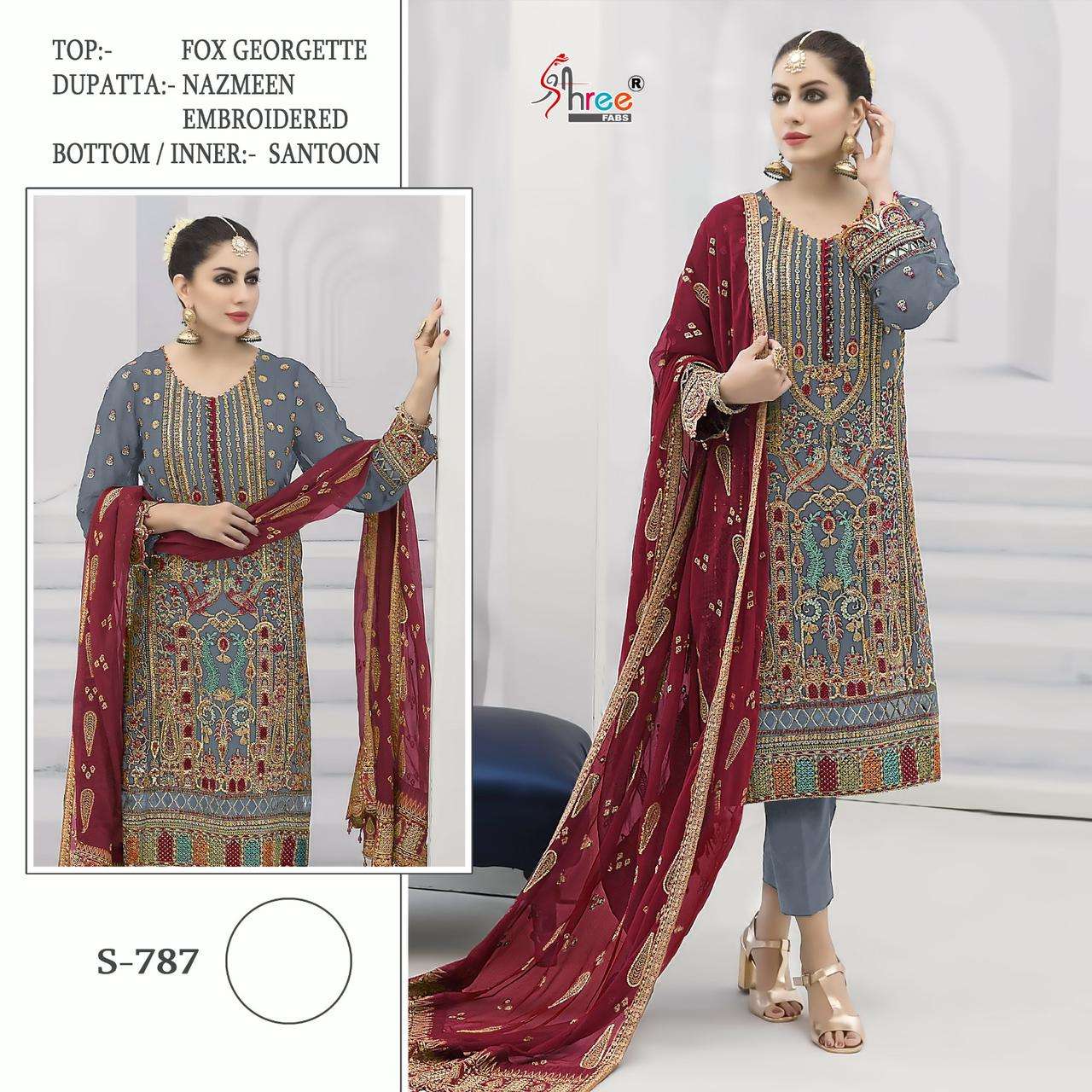 S-787 COLOURS BY SHREE FABS 787-A TO 787-D SERIES FAUX GEORGETTE WORK PAKISTANI DRESSES