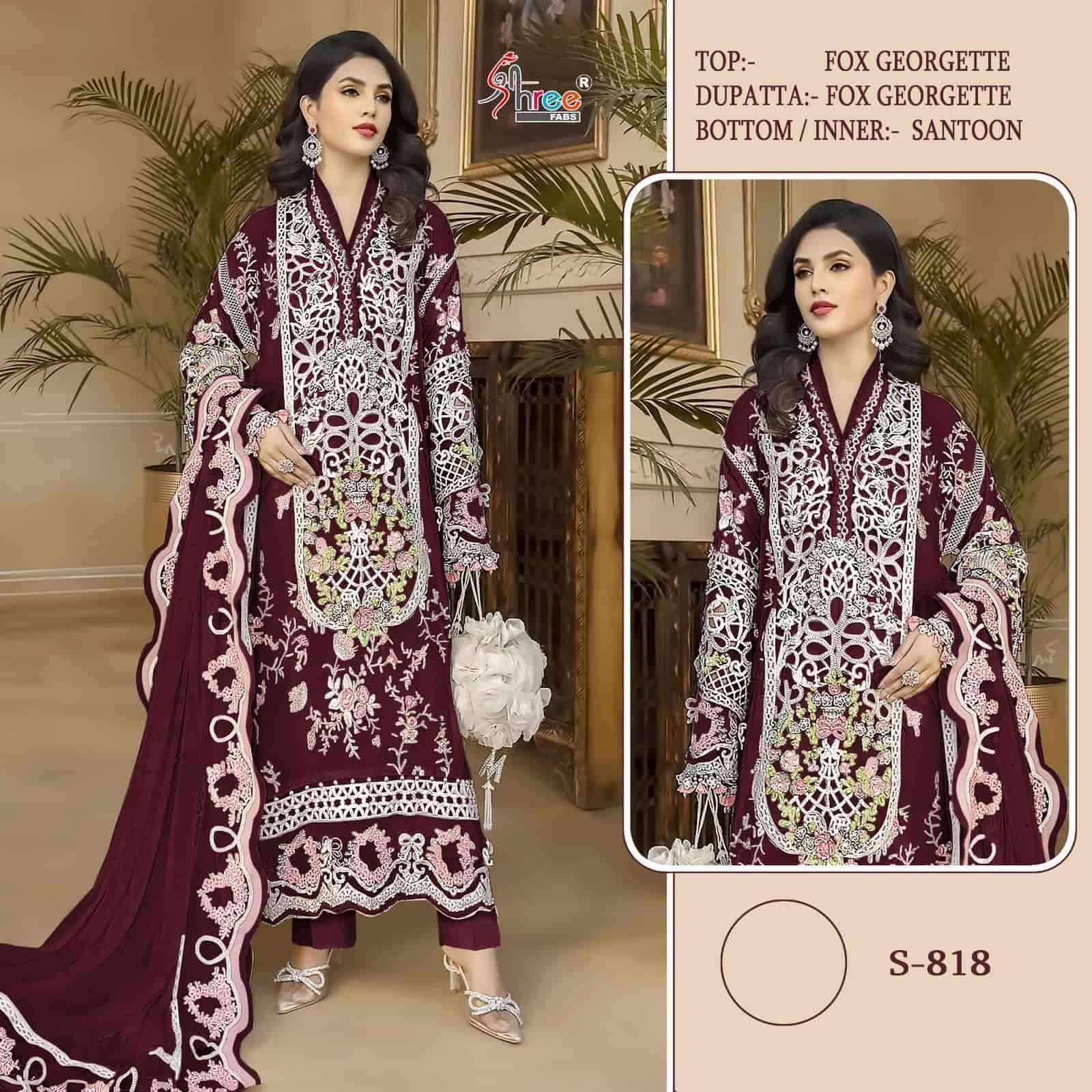 S-818 COLOURS BY SHREE FABS 818-A TO 818-D SERIES FAUX GEORGETTE EMBROIDERY PAKISTANI DRESSES