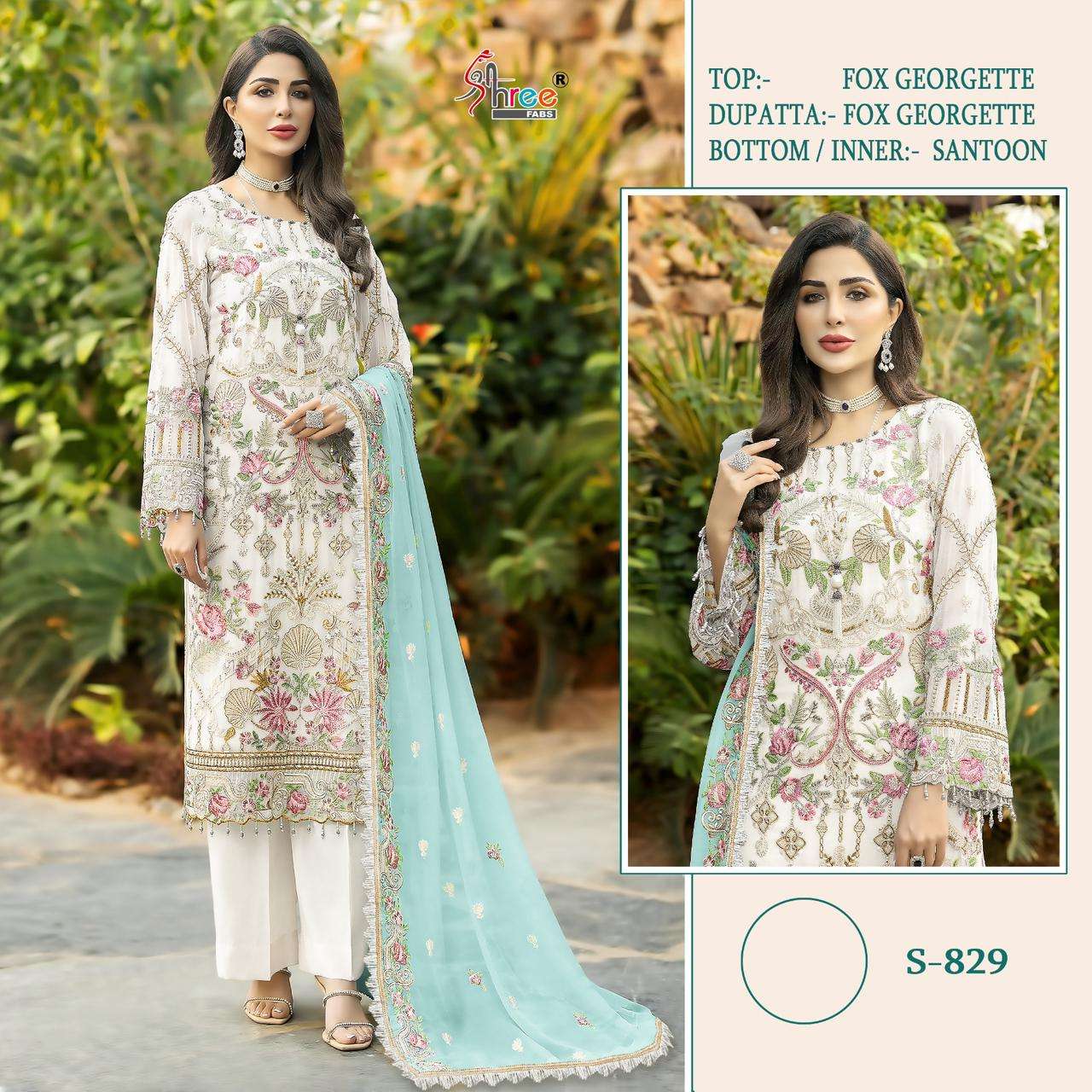 S-829 COLOURS BY SHREE FABS 829-A TO 829-D SERIES GEORGETTE EMBROIDERY PAKISTANI DRESSES