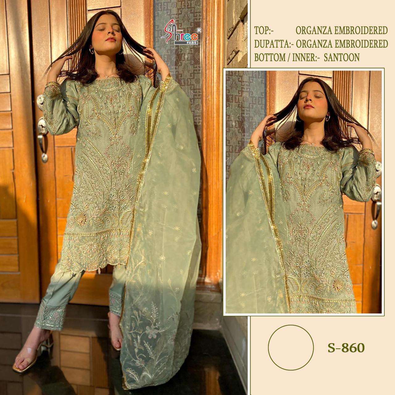 S-860 HIT DESIGN BY SHREE FABS SOFT ORGNAZA EMBROIDERY WORK PAKISTANI DRESS