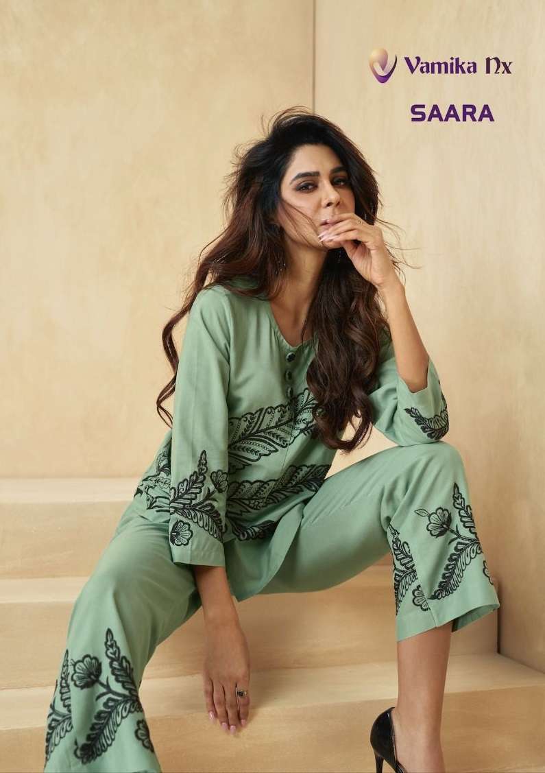 SAARA BY VAMIKA NX 1111 TO 1116 SERIES HEAVY RAYON EMBRODIERY WORK CO-ORD SETS