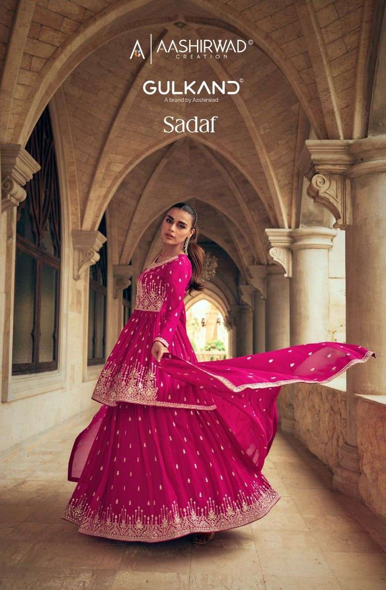 SADAF BY AASHIRWAD CREATION 9645 TO 9649 SERIES GEORGETTE EAVY WORK GHARARA SUITS