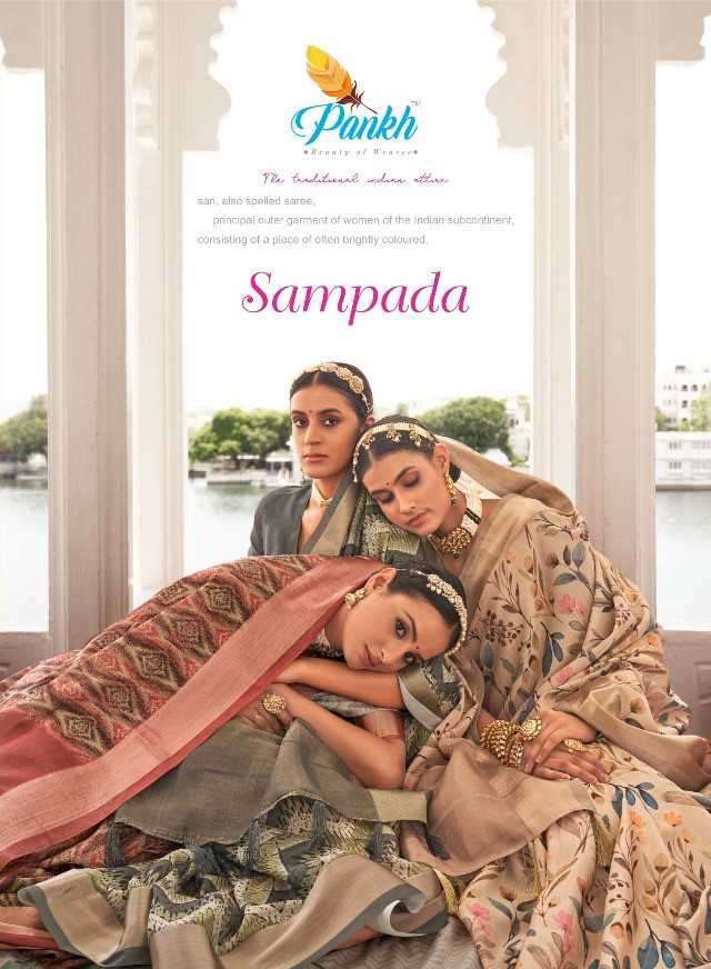 SAMPADA BY PANKH 6301 TO 6309 SERIES VISCOSE DOLA SILK PRINT WORK SAREES