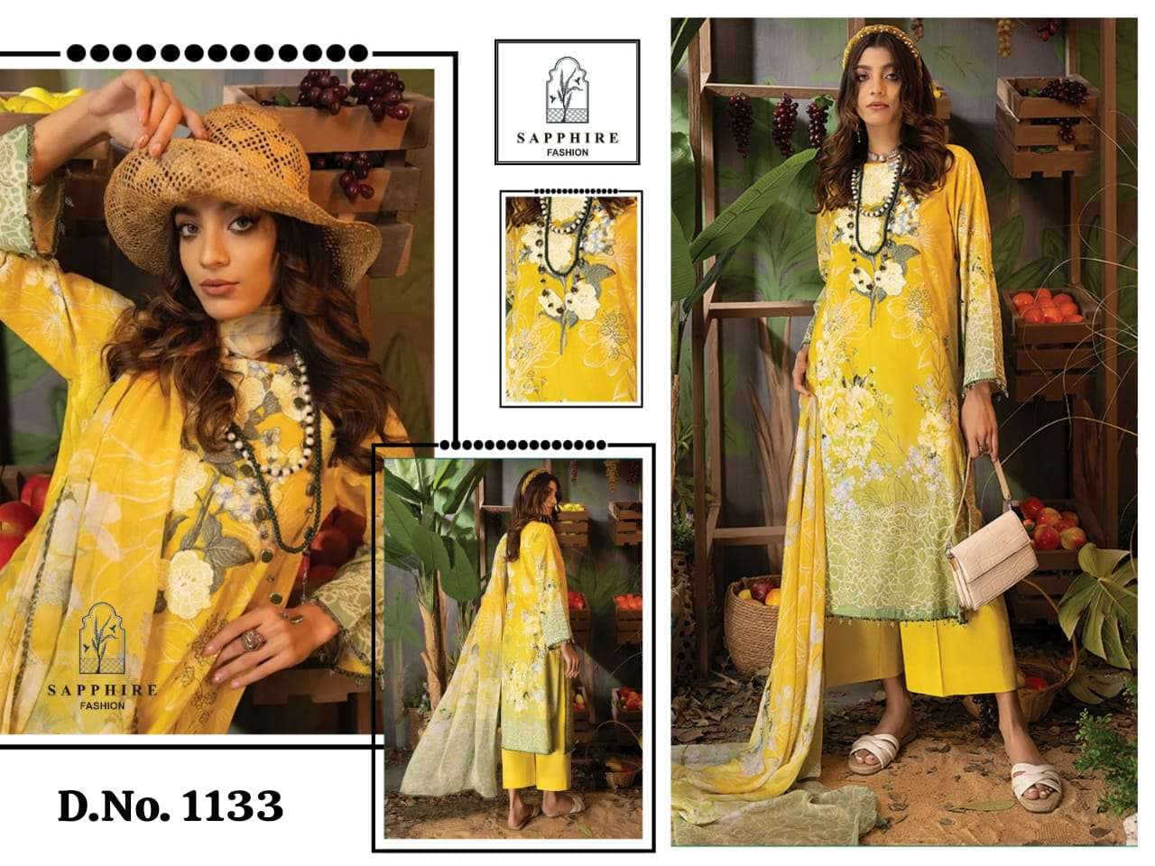 SAPPHIRE 1133 HIT DESIGN BY AQSAWHOLESALE PURE COTTON EMBROIDERY PAKISTANI DRESS