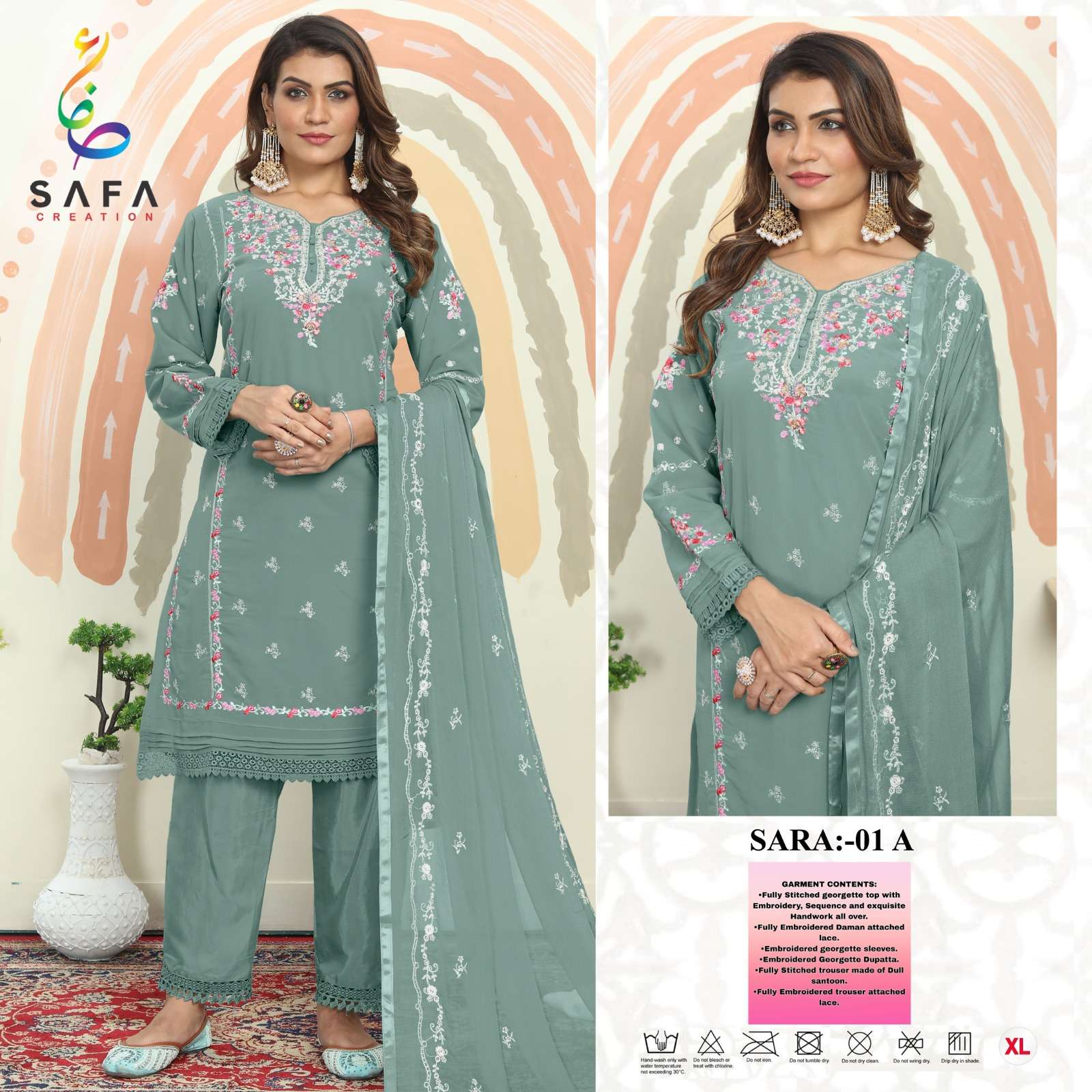 SARA VOL-1 BY SAFA CREATION 01-A TO 01-D SERIES GEORGETTE EMBRODIERY READYMADE DRESSES