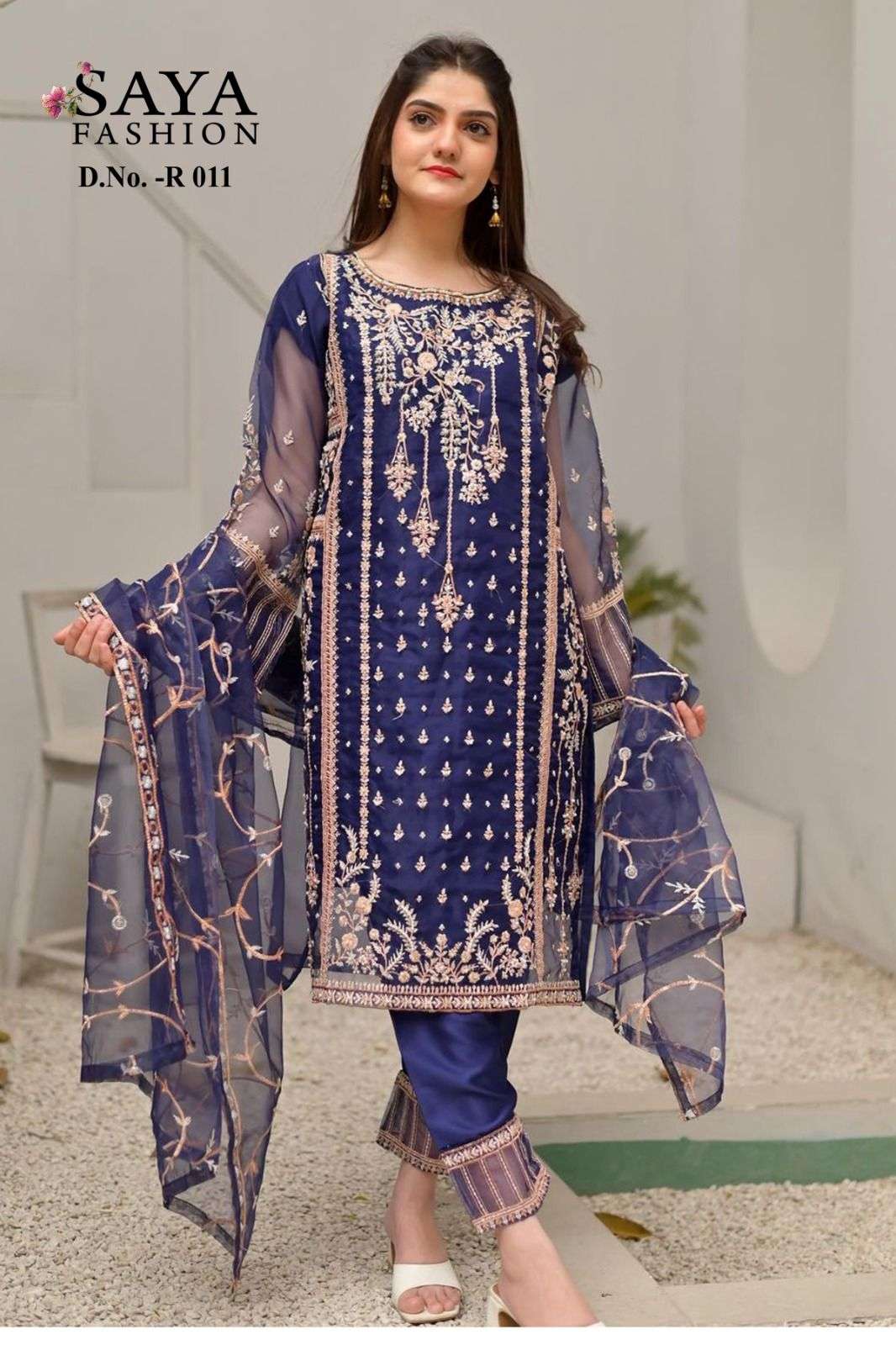 SAYA R-011 HIT DESIGN BY AQSAWHOLESALE ORGANZA EMBROIDERY WORK PAKISTANI DRESS