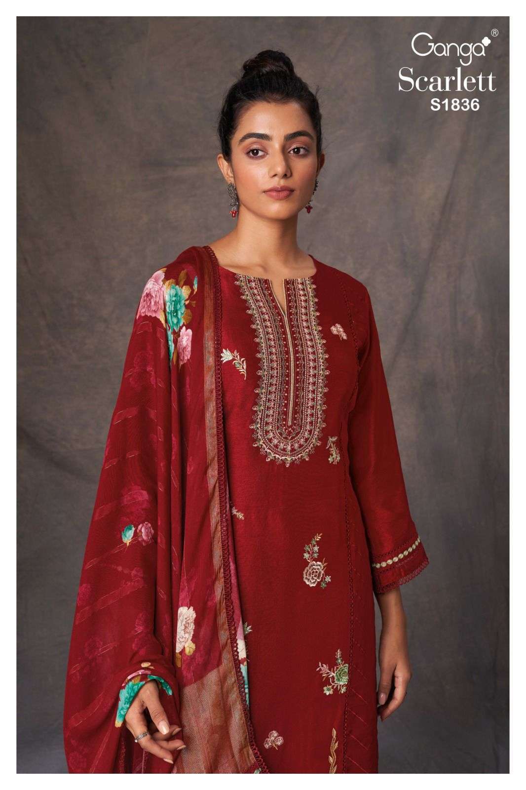 SCARLETT BY GANGA FASHIONS 1836-A TO 1836-C SERIES SILK EMBRODIERY WORK DRESSES