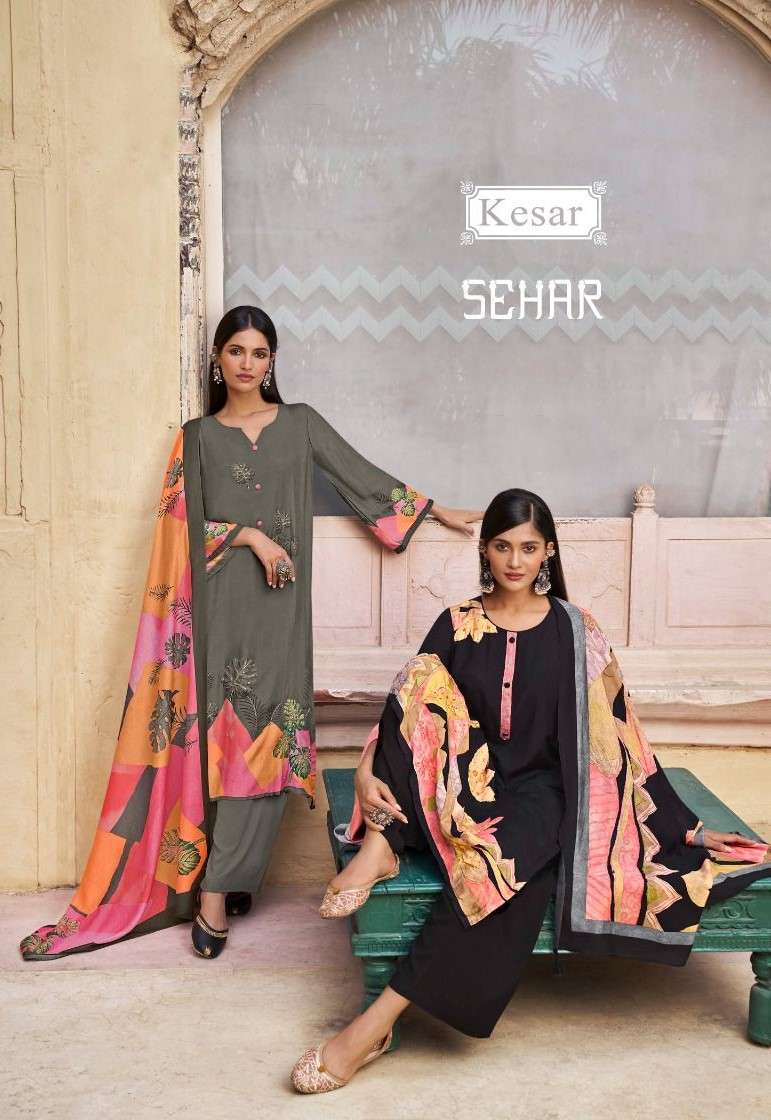 SEHAR BY KESAR 1001 TO 1006 SERIES MUSLIN SILK PRINT HAND WORK DRESSES