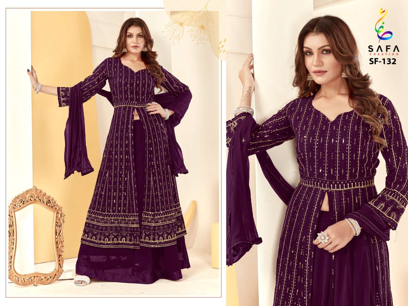 SF-132 COLOURS BY SAFA CREATION 132-A TO 132-C SERIES GEORGETTE EMBROIDERY WORK DRESSES