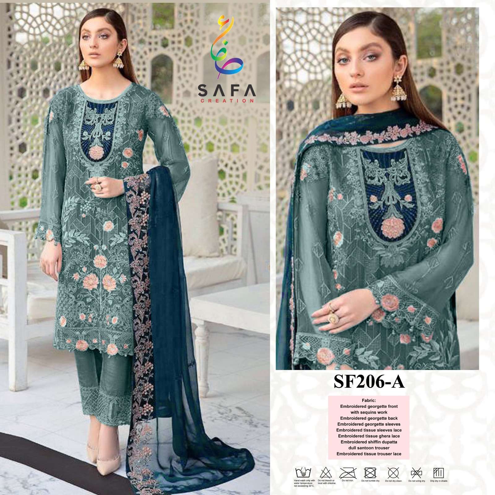 SF-206 COLOURS BY SAFA CREATION 206-A TO 206-D SERIES GEORGETTE EMBROIDERY DRESSES